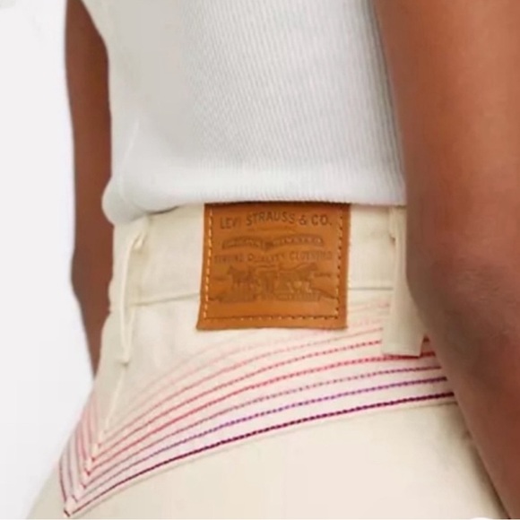 Levi’s Ribcage High Rise Straight Leg Ankle Jeans, Rainbow Stitching - Size 28 - Picture 2 of 4